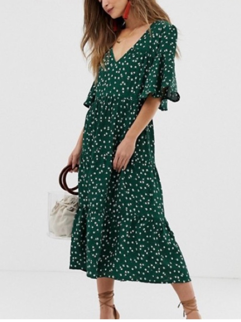Faithfull the Brand Teal Green Floral V-Neck Midi Dress